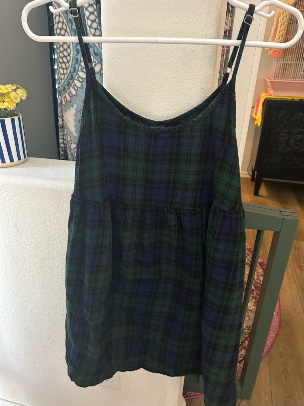 Wild Fable Green & Navy Plaid Spaghetti Strap Dress